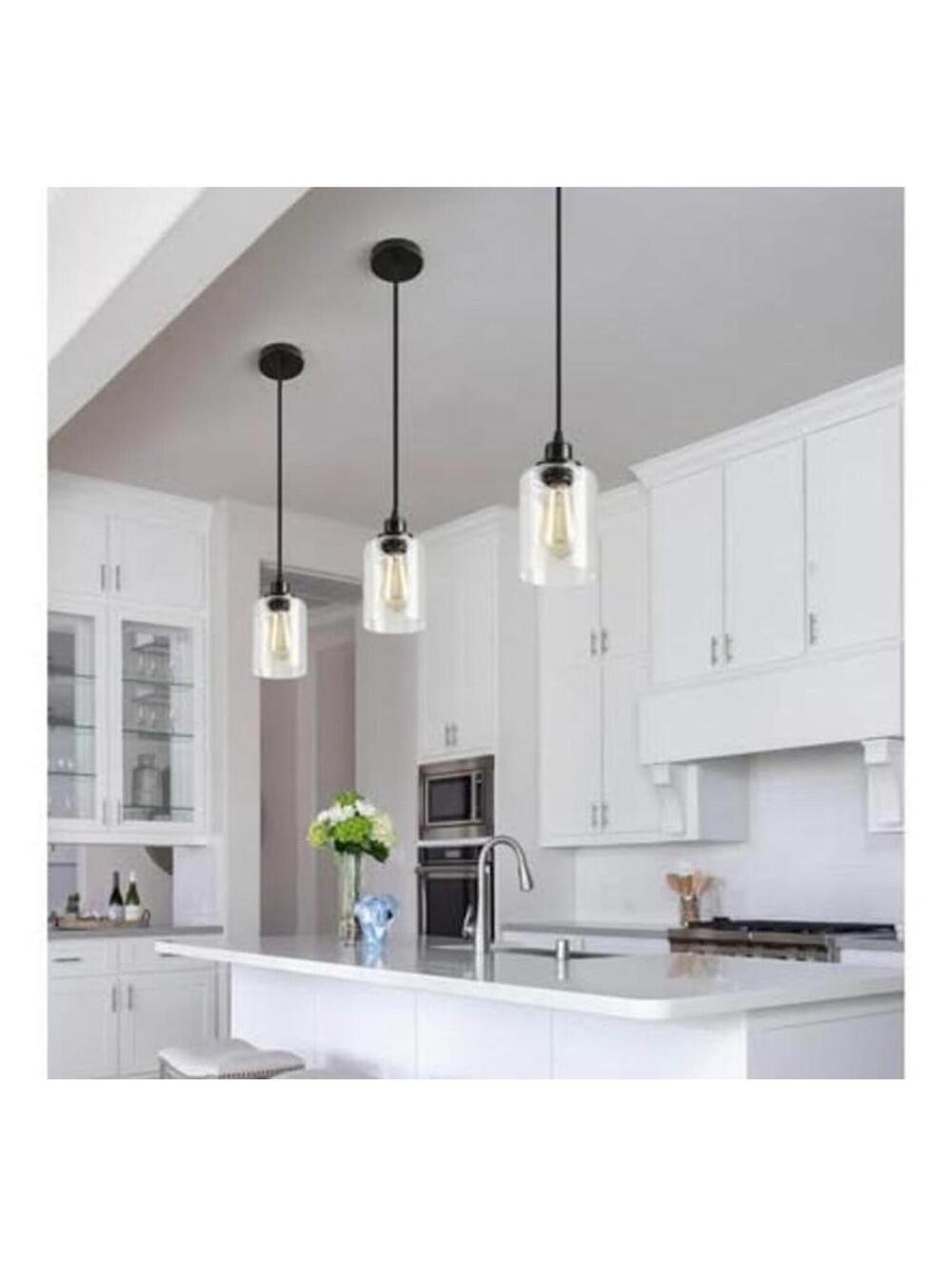 3-Lights Industrial Pendant Light with Glass Shade